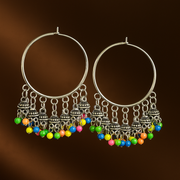 Trendy Oxidized Silver Hoop Earrings with Multicolor Beads for Women & Girls